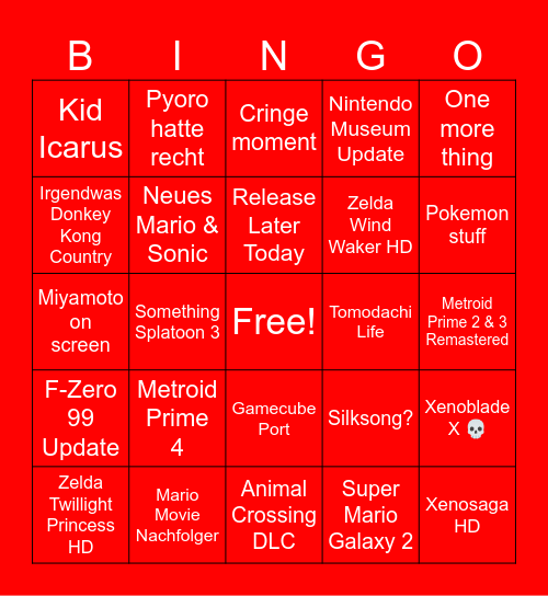 Nintendo Direct 18.06 Bingo Card