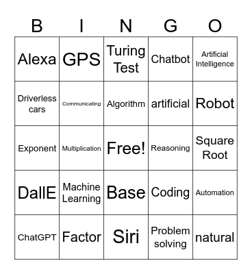 Artificial intelligence Bingo Card