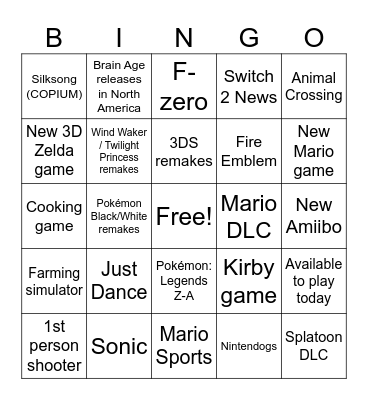 Nintendo Direct Bingo (June 2024) Bingo Card