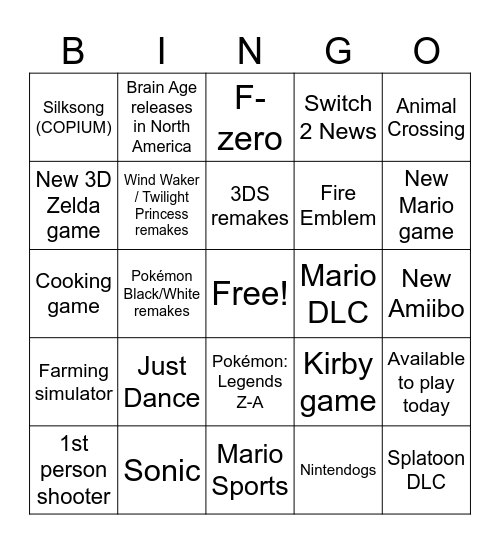 Nintendo Direct Bingo (June 2024) Bingo Card