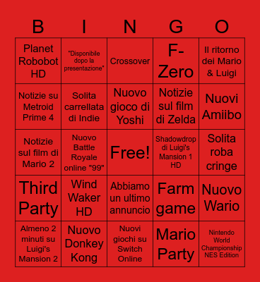 Nintendo Direct 18/06/14 Bingo Card