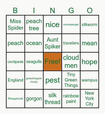 James and the Giant Peach Bingo Card