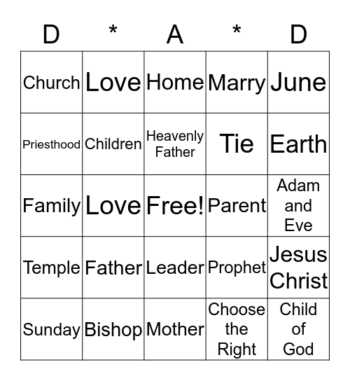 Fathers Day Bingo Card