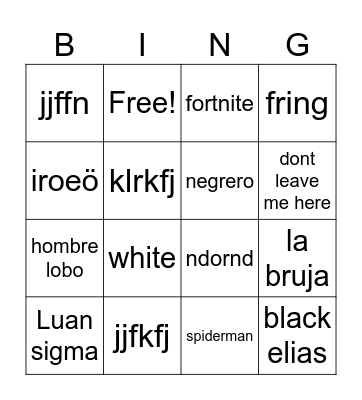 Untitled Bingo Card