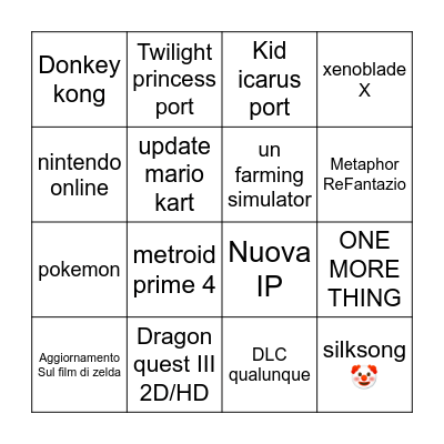 Nintendo Direct Bingo Card