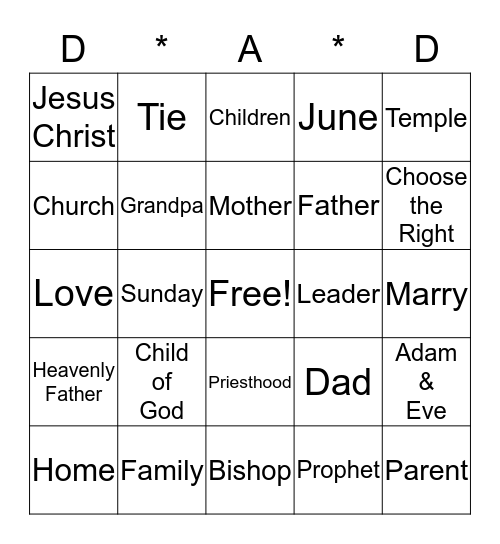 Fathers Day Bingo Card