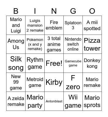 Nintendo Direct Bingo Card