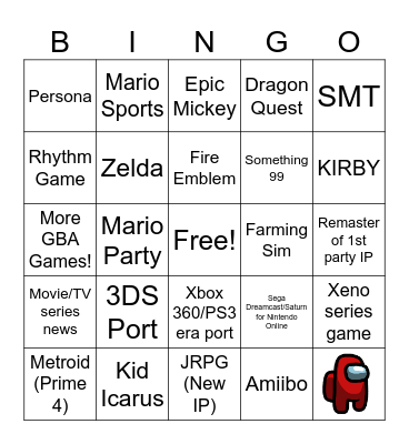 Nintendo Direct 6/18/24 Bingo Card