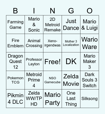 Nintendo Direct Bingo Card