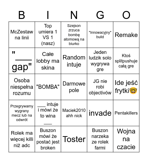 jajkoT Bingo Card