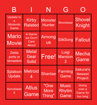 Nintendo Direct Bingo! Bingo Card