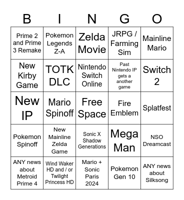 Nintendo Direct Bingo Card