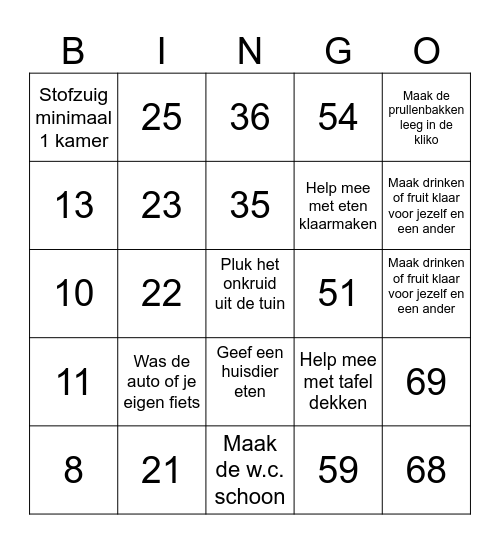 Number Bingo 1-75 Bingo Card