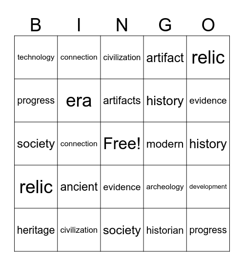 Unit Two: Key Words Bingo Card