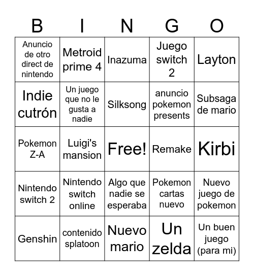 Untitled Bingo Card