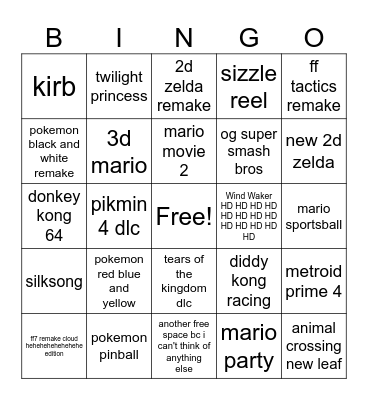 nintender Bingo Card