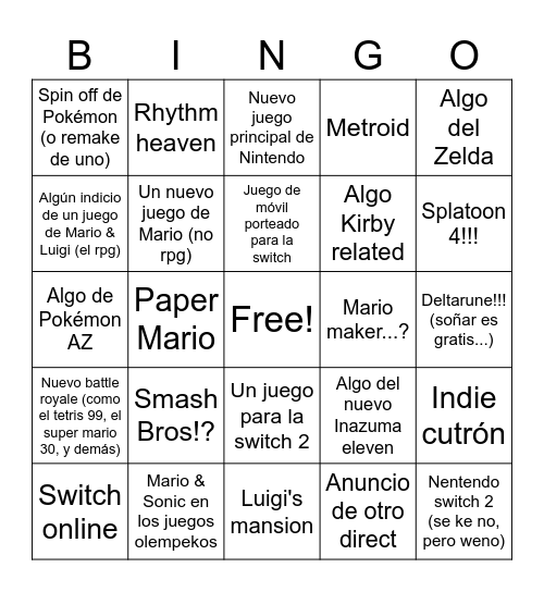 Untitled Bingo Card