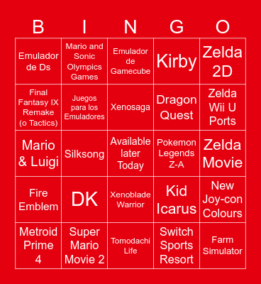 NINTENDO DIRECT JUNE 18TH 2024 Bingo Card