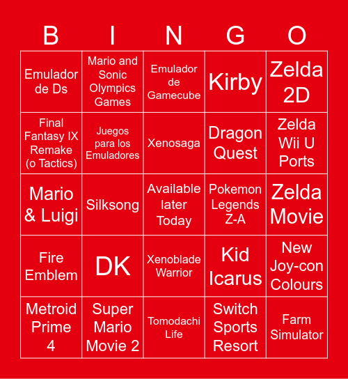 NINTENDO DIRECT JUNE 18TH 2024 Bingo Card