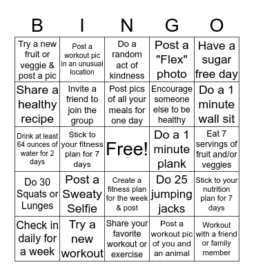 Michael's Fitness Bingo Card