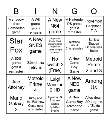 Nintendo Direct 6 18 2024 Bingo Card