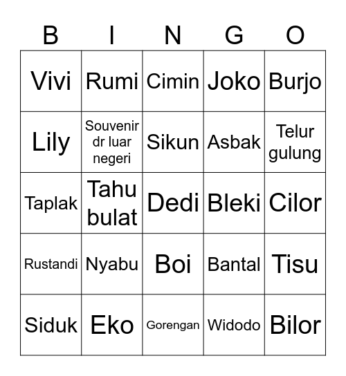 ruang tamu dain Bingo Card