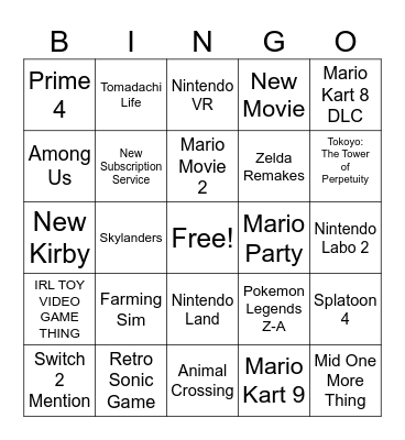 Nintendo Direct June 2024 Bingo Card