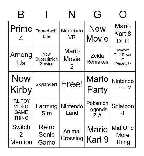 Nintendo Direct June 2024 Bingo Card