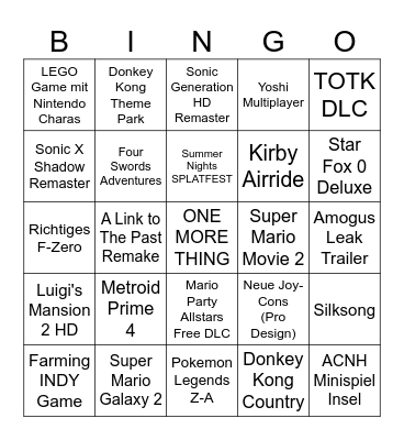 NINTENDO DIRECT 18.06.2024 Bingo Card