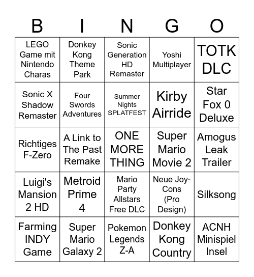 NINTENDO DIRECT 18.06.2024 Bingo Card