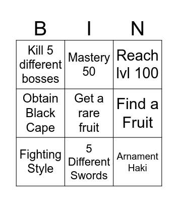 BLOX FRUITS' Bingo Card