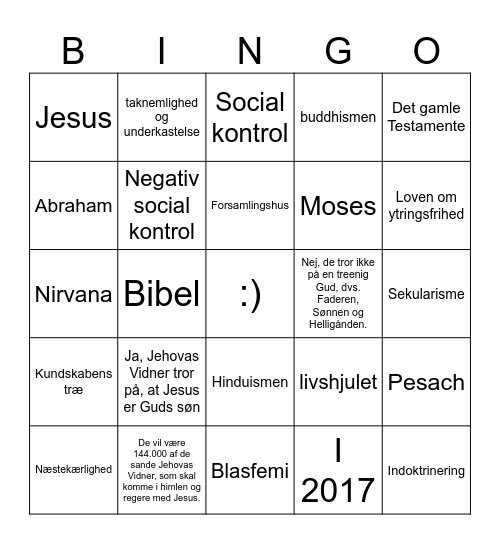Religion Bingo Card