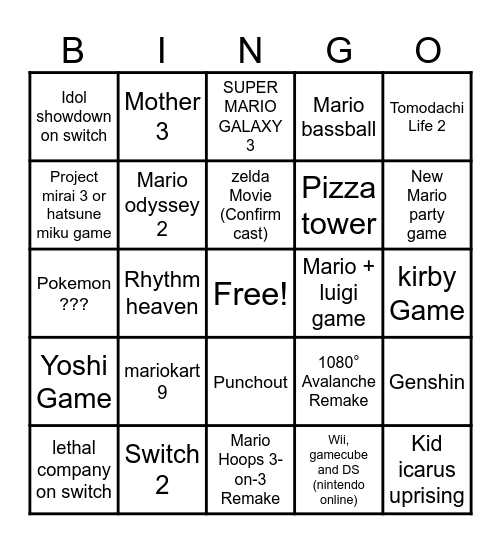 Nintendo Direct 6.18.2024 Bingo Card