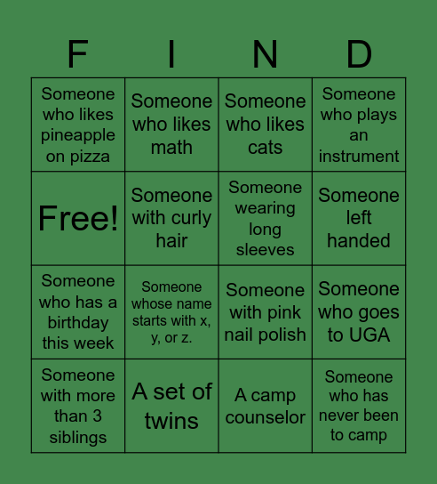 Cloverleaf Camp 2024 Bingo Card