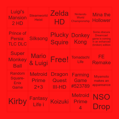 NINTENDO DIRECT Bingo Card