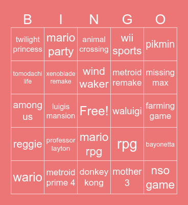 nintendo direct bingo!! Bingo Card