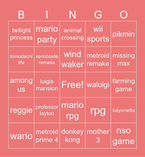 nintendo direct bingo!! Bingo Card