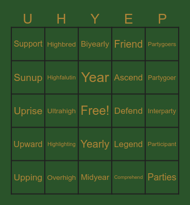 UP HIGH YEAR-END PARTY Bingo Card