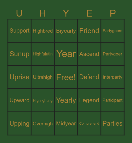 UP HIGH YEAR-END PARTY Bingo Card