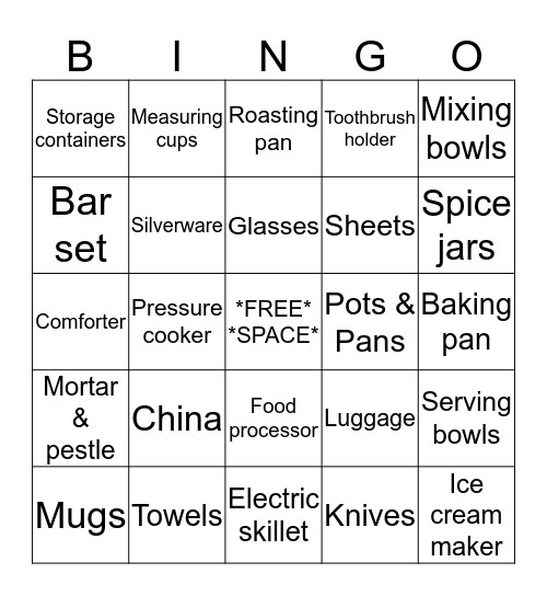 KELLY'S SHOWER Bingo Card