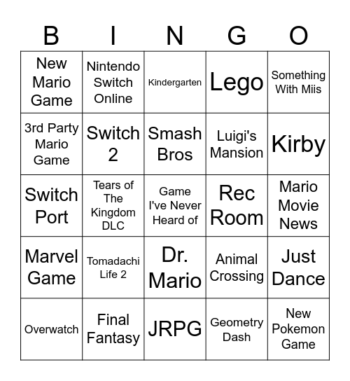 Nintendo Direct 06/18/24 Bingo Card