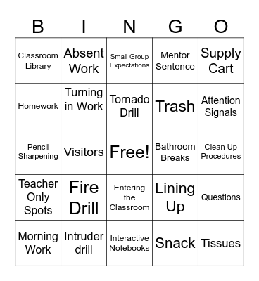 Block Classroom Expectations Bingo Card