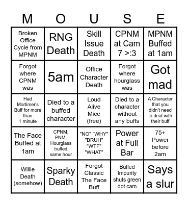 Silent Suicide Mouse Bingo Card