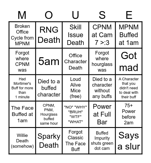 Silent Suicide Mouse Bingo Card