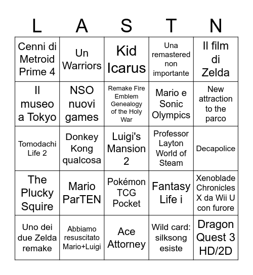 Nintendo Direct 18/06/2024 Bingo Card