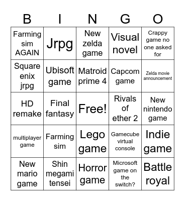 Nintendo Direct June 2024 Bingo Card