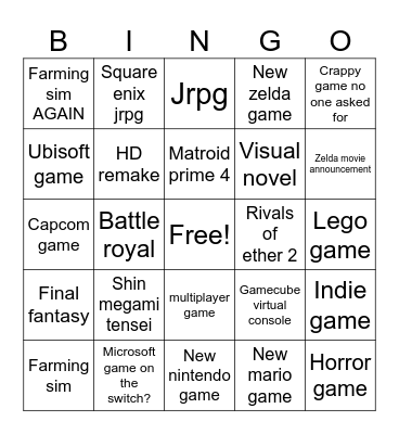 Nintendo Direct June 2024 Bingo Card