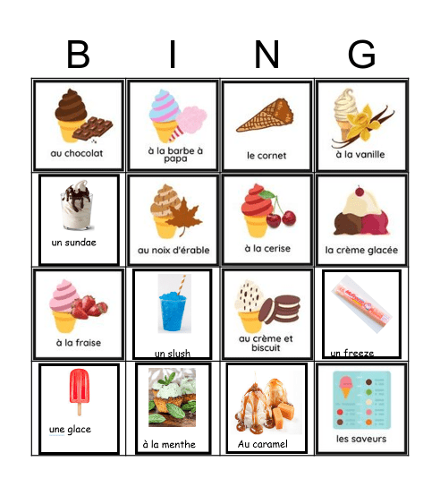 la creme glacee Bingo Card