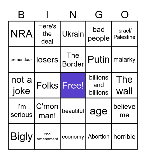 Presidential Debate June 2024 Bingo Card