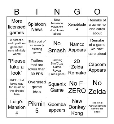 Nintendo Direct 18.06.2024 Bingo Card